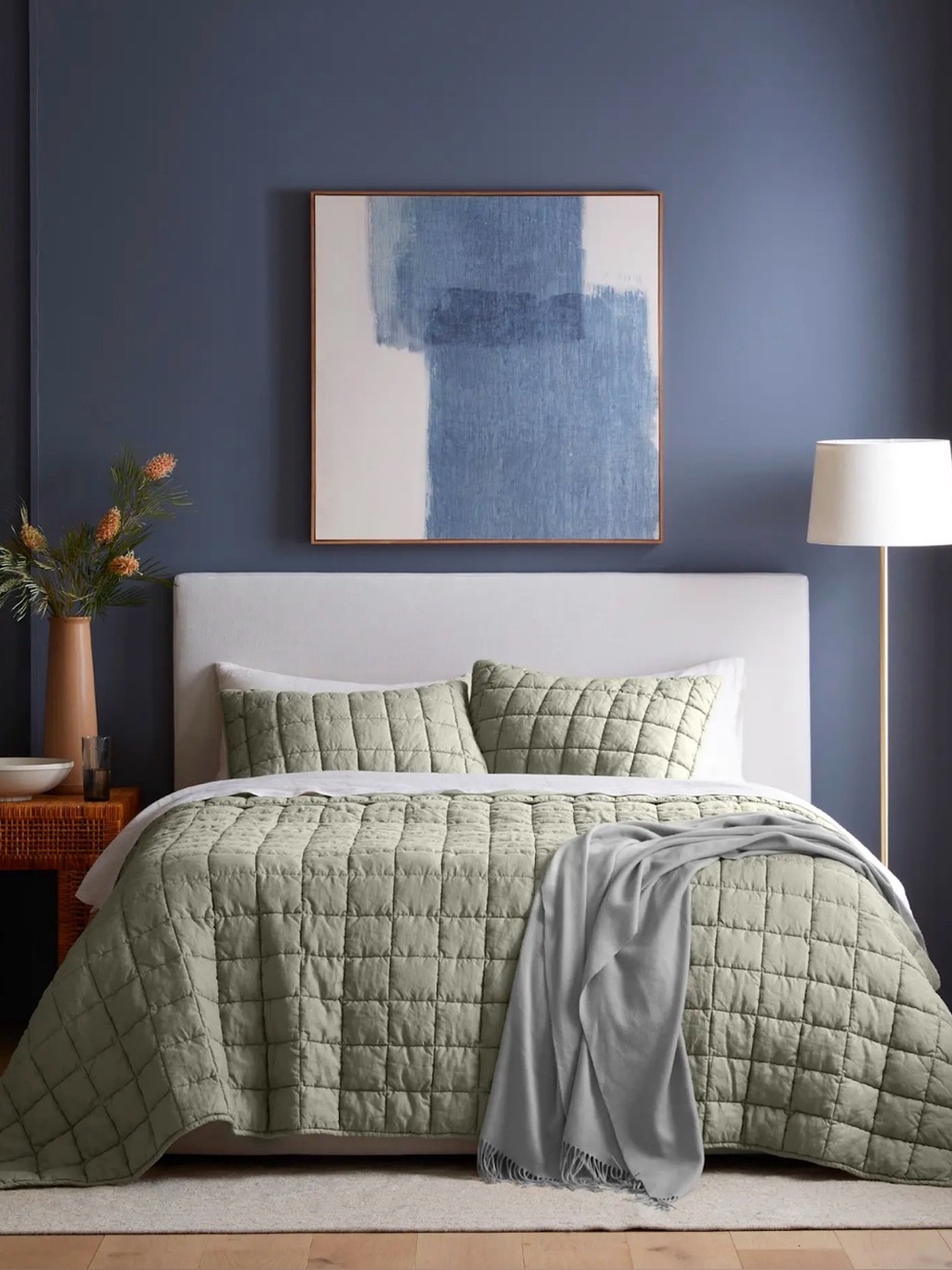 Quince European Linen Box Quilt Set in Willowleaf King/CalKing - Retail $234